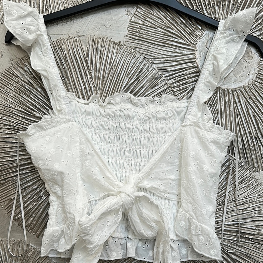 Cream Smocked Ruffle Tank Top - Picture 6 of 12